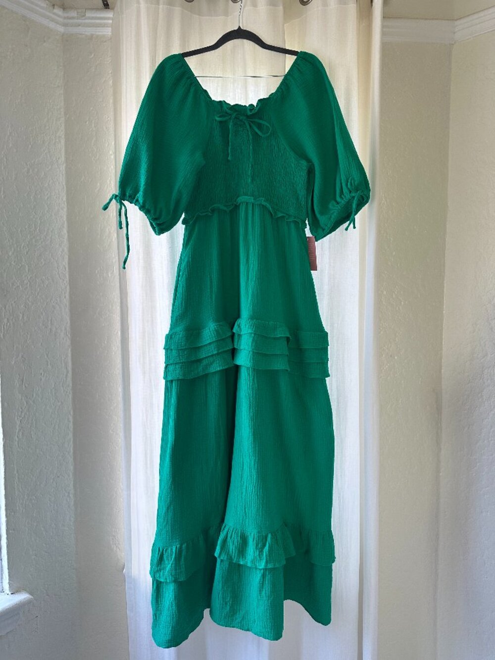 Ivy City Co Kelly Dress Emerald Green Cotton Gauze Maxi M NWT Cottagecore